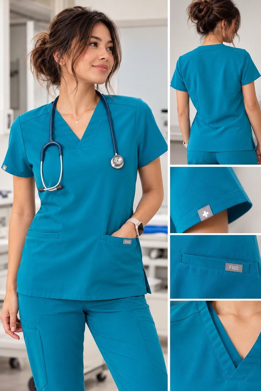 FIGS Casma Three-Pocket Scrub Top Women L Rare Teal FIONx Nurse Medical Uniform